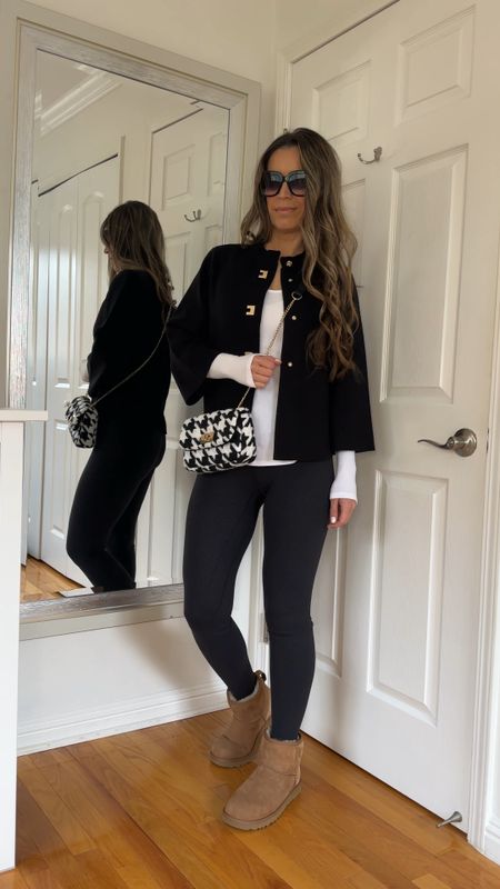 Black cardigan with cropped sleeves is true to size / wearing sz small
Black leggings true to size / wearing sz 4 these are the best leggings on the market!
Ugg chestnut boots / true to size


#LTKover40 #LTKsalealert #LTKVideo