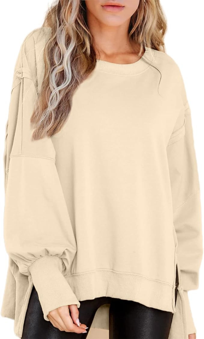 BWQ Women's Oversized Sweatshirt Crew Neck Long Sleeve Shirts Pullover Long Sleeve Tops S-2XL | Amazon (US)