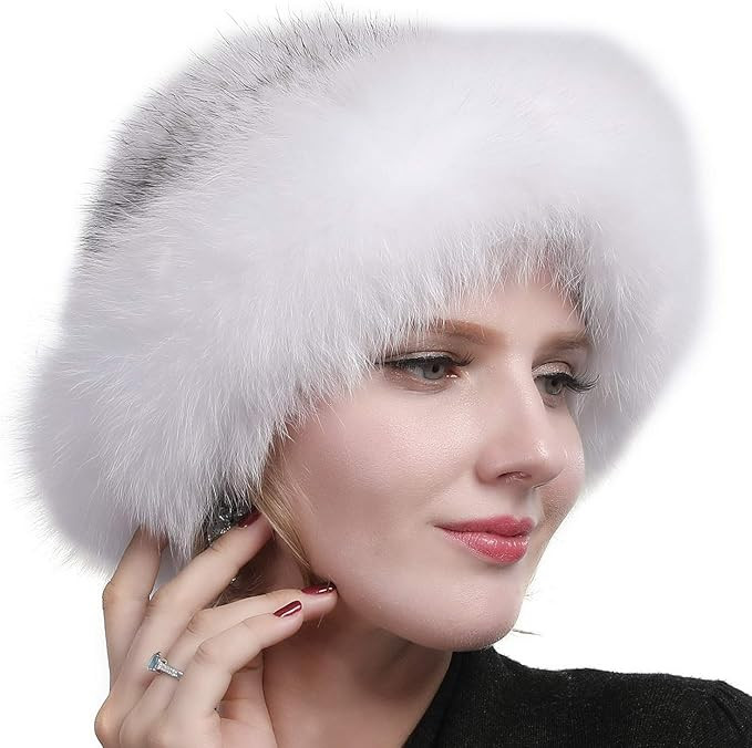 Valpeak Womens Winter Hat Knitted Mink Real Fur Hats with Fox Brim | Amazon (US)