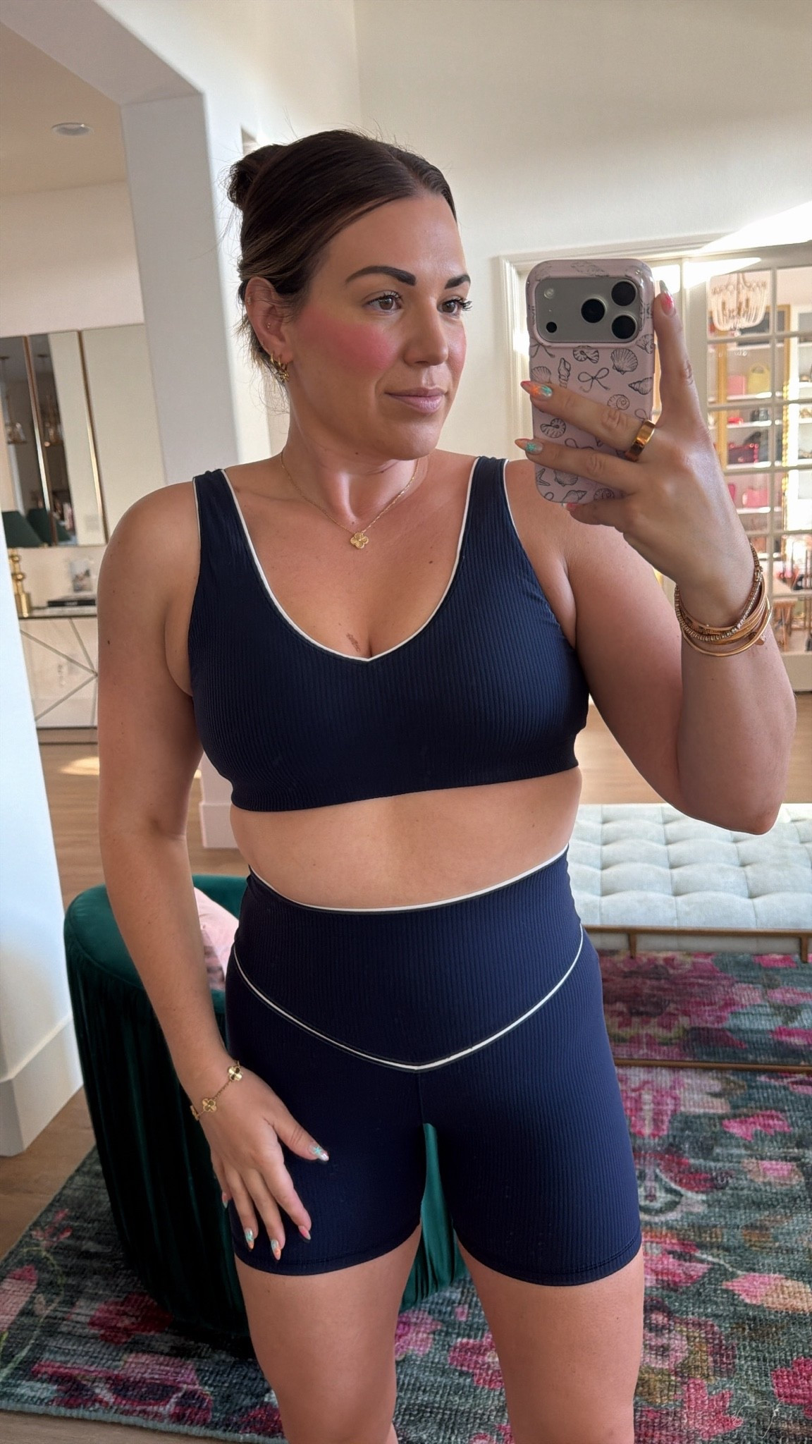 curvy midsize workout look! wearing size large in ribbed navy sports bra and biker shorts

#LTKfitnessgoals #LTKActive #LTKMidsize