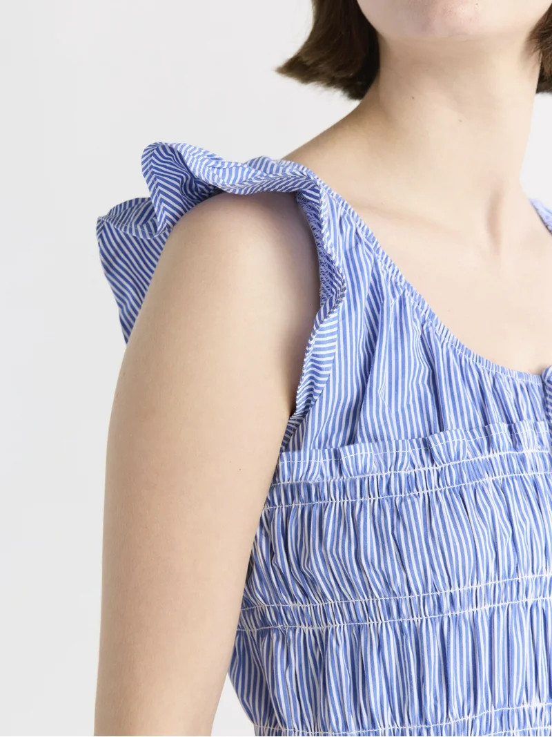 Free Assembly Women's and Women’s Plus Smocked Cotton Mini Dress with Flutter Sleeves, Sizes XS... | Walmart (US)