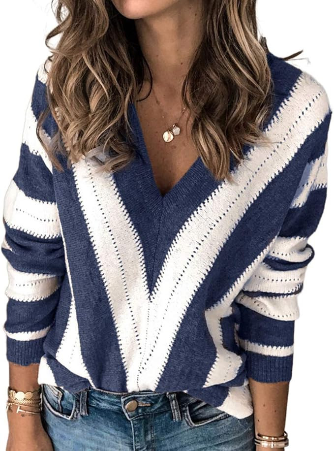 PRETTYGARDEN Women's Fashion Long Sleeve Striped Color Block Knitted Sweater Crew Neck Loose Pull... | Amazon (US)