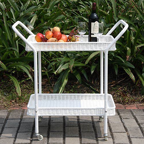 Indoor/Outdoor Rolling Bar Serving Cart with 2 Tier Removable Shelves Made with Wicker/Rattan and... | Amazon (US)
