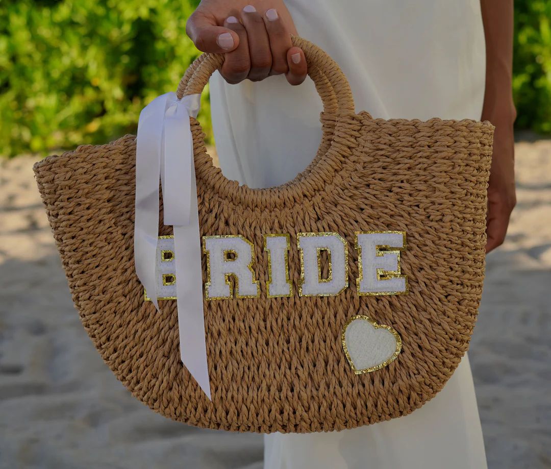 Bride honeymoon gifts, Bride straw tote beach bag, custom mrs. beach bags, custom straw bags, str... | Etsy (US)