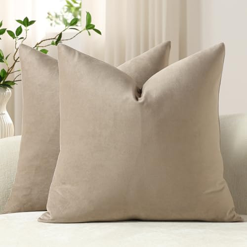 DEZENE Throw Pillow Covers 20x20 Taupe: Pack of 2 Cozy Soft Velvet Square Modern Luxury Decorative Throw Pillow Cases for Sofa Couch Living Room Bed Home Decor | Amazon (US)