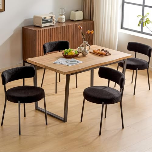 Furniliving Boucle Dining Chairs Set of 4, Modern Upholstered Dining Room Chairs with Curved Back and Black Metal Frame, Armless Round Kitchen Chair Side Chair, Black | Amazon (US)