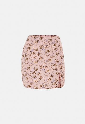 Pink Floral Print Co Ord Split Hem Mini Skirt | Missguided (US & CA)