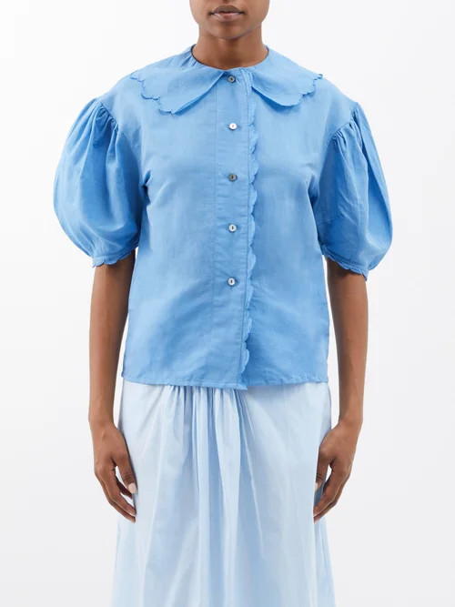 Thierry Colson - Vanina Puff-sleeve Cotton Blouse - Womens - Light Blue | Matches (US)