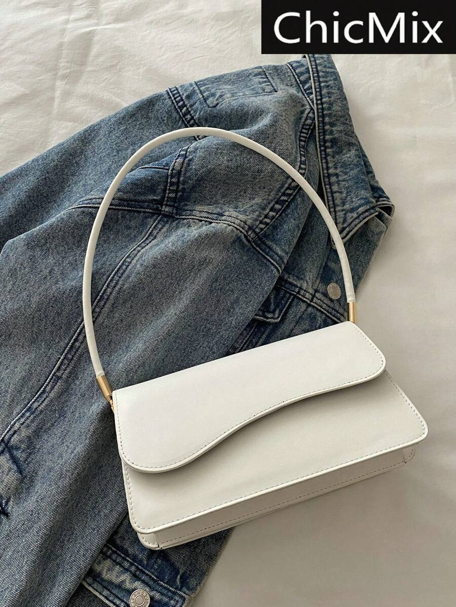 Fashionable Solid Color Asymmetrical Flip-Top Vintage Simple Elegant Shoulder Bag , Old Money , O... | SHEIN
