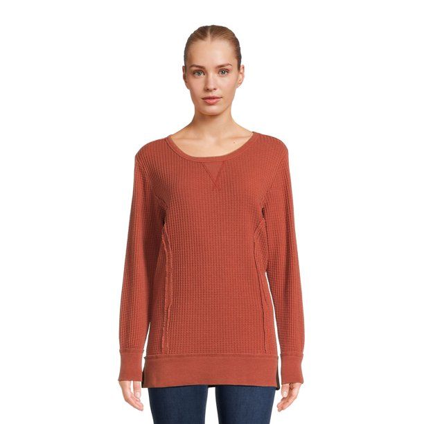 Time and Tru Women’s Waffle Pullover Top with Long Sleeves - Walmart.com | Walmart (US)