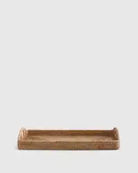 Handwoven Rattan Rectangular Tray with High Handles in Honey | Quince