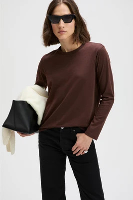 The Long Sleeve Perfect Tee in Chocolate | Sold Out NYC