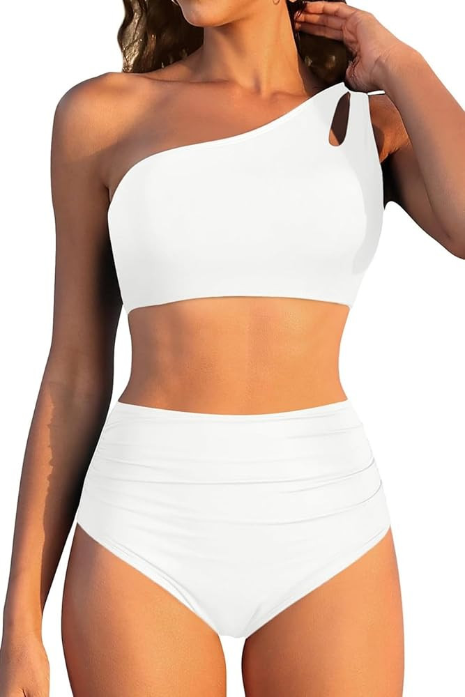 Women High Waisted Bikini - One Shoulder Bathing Suit Tummy Control Two Piece Swimsuit 2025 | Amazon (US)