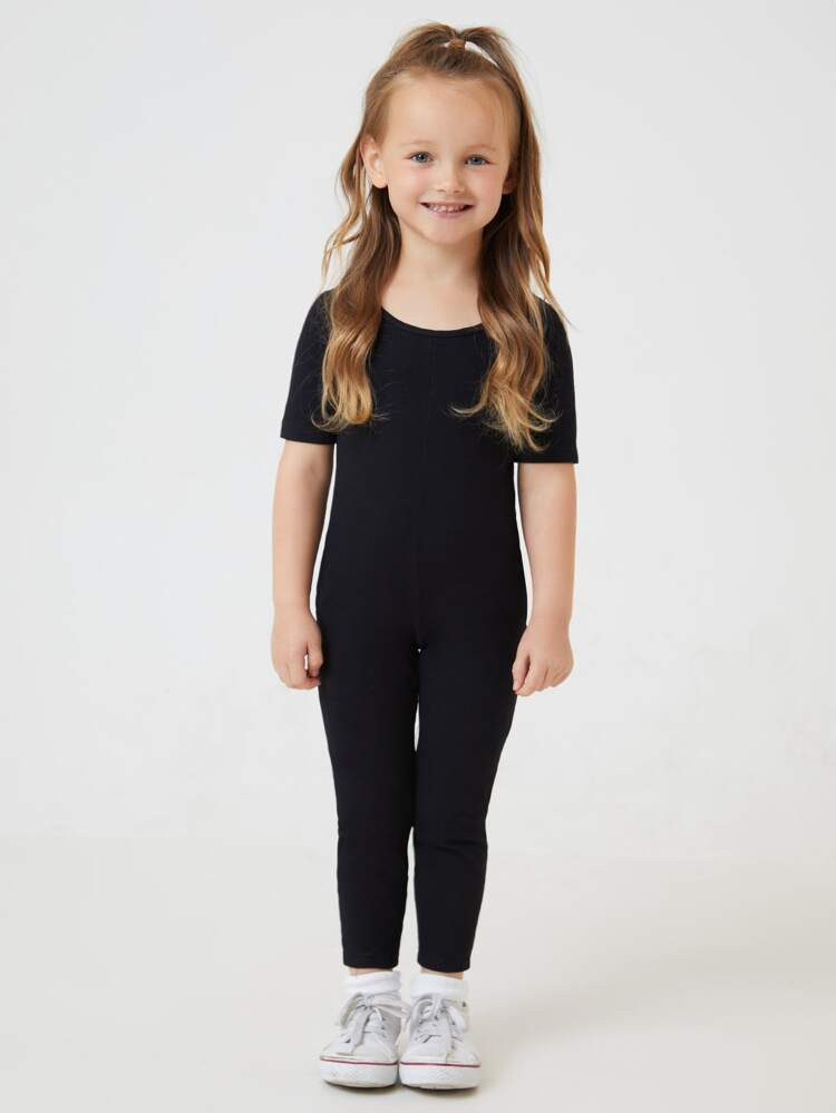 SHEIN BASICS Toddler Girls Solid Unitard Jumpsuit | SHEIN