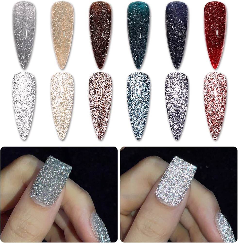 GAOY Reflective Glitter Gel Nail Polish Set of 6 Colors Including Red Brown Blue Holographic Glit... | Amazon (US)
