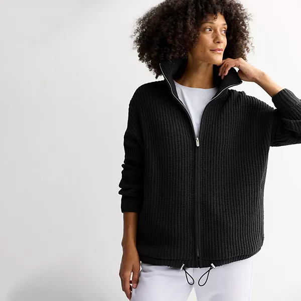 Women's Nine West Zip-Front Pearl Knit Bomber Sweater | Kohl's