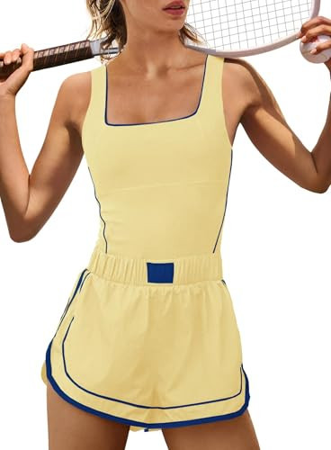Yanekop Womens Athletic Romper Sleeveless Workout Jumpsuits Exercise Active Rompers One Piece Outfits Gym Yoga Clothes(Lemon Yellow,L) | Amazon (US)