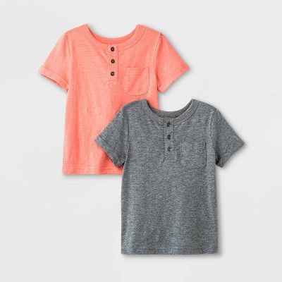 Toddler Boys' Short Sleeve 2pk Henley Shirt - Cat & Jack™ Charcoal/Peach | Target
