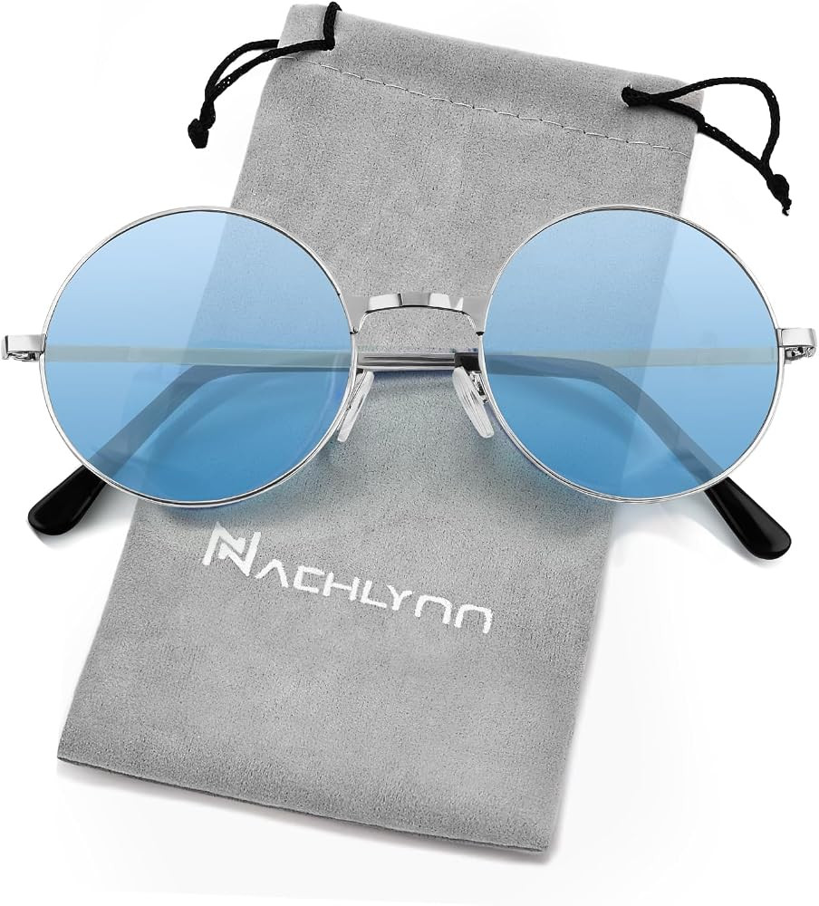 NACHLYNN Round Hippie Sunglasses Metal Border Circle Hippie Glasses UV380 Protection 70s Sunglass... | Amazon (UK)