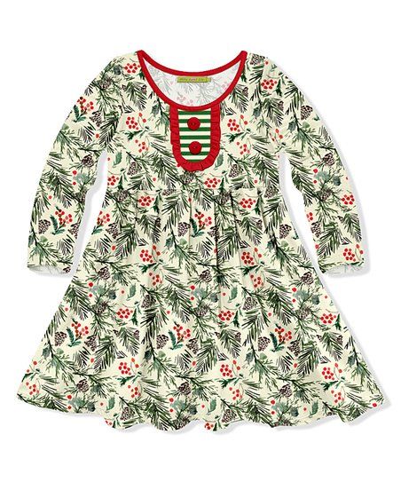 Cream Pine Berries Button-Front A-Line Dress - Toddler & Girls | Zulily