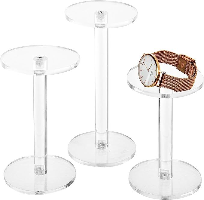 MyGift Set of 3 Clear Round Acrylic Jewelry/Watch Display Pedestal Riser Stands | Amazon (US)