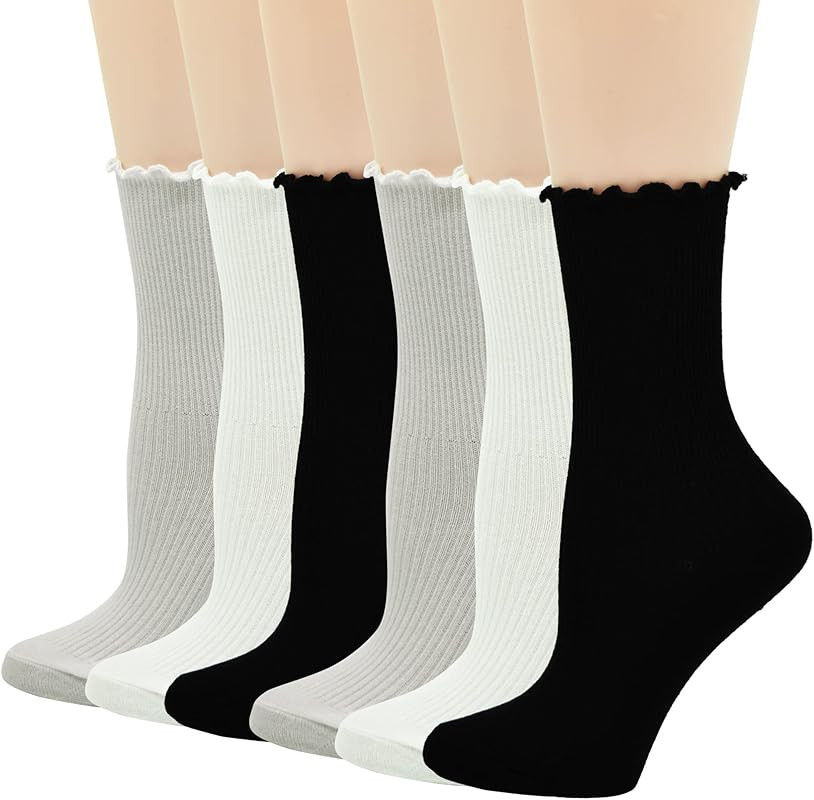 FITU Women's Vintage Dress Socks Ruffle Frilly Cute Rayon Lace Trim Socks 5-6 Pairs Pack in Gift Box | Amazon (US)