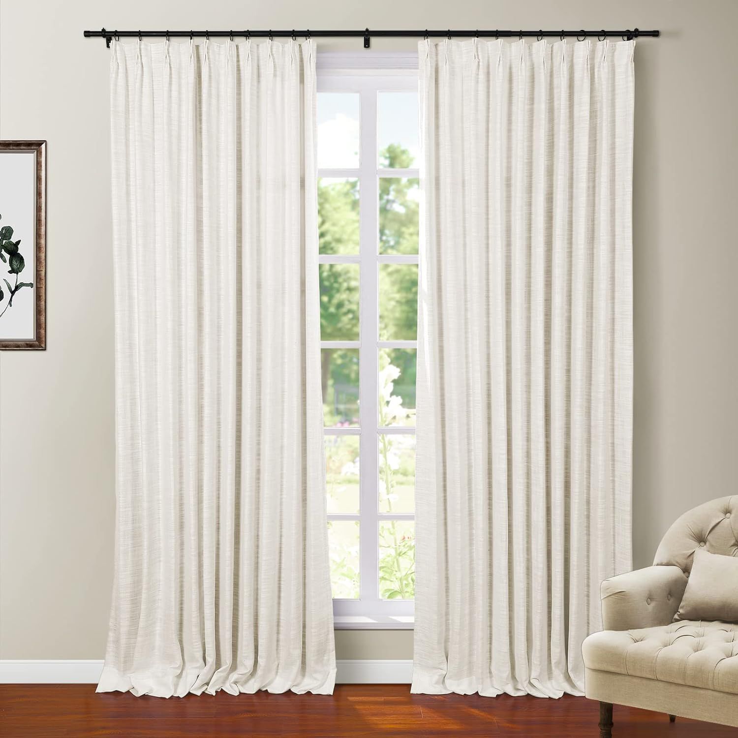 TWOPAGES Off White Faux Linen Blackout Curtain Thermal Insulated Drape with Pinch Pleat and Back ... | Amazon (US)