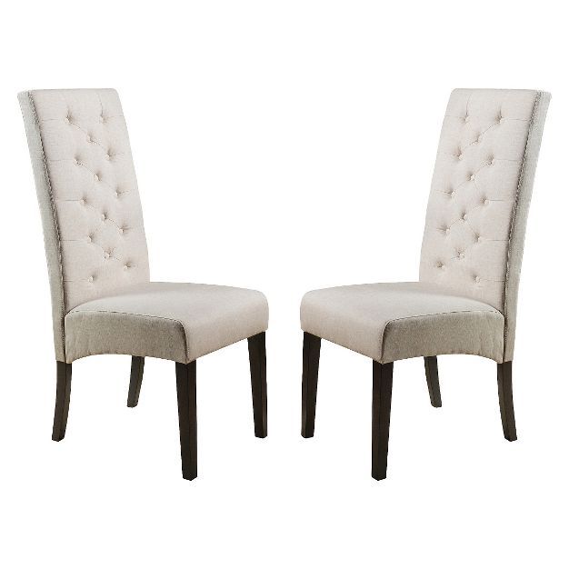 Set of 2 Linden Tall Back Natural Fabric Dining Chairs Natural - Christopher Knight Home | Target