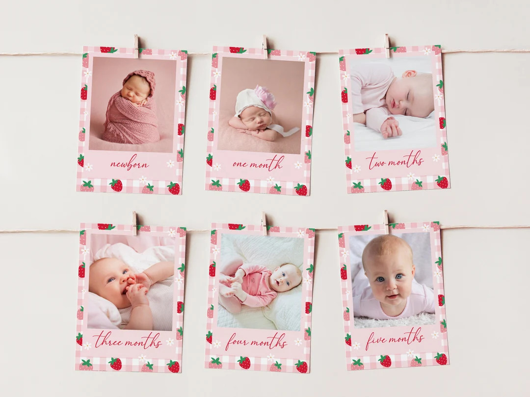 Berry First Birthday Banner, Milestone Cards With Photos, Strawberry 1st Birthday Girl Decor, Pri... | Etsy (US)