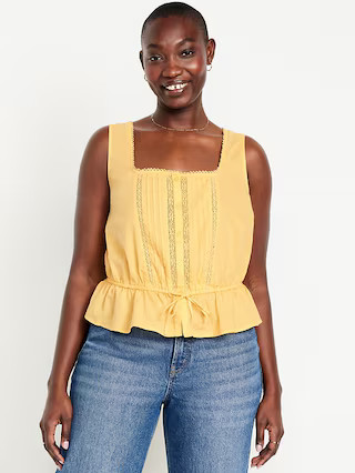 Tie-Waist Lace-Trim Top | Old Navy (US)