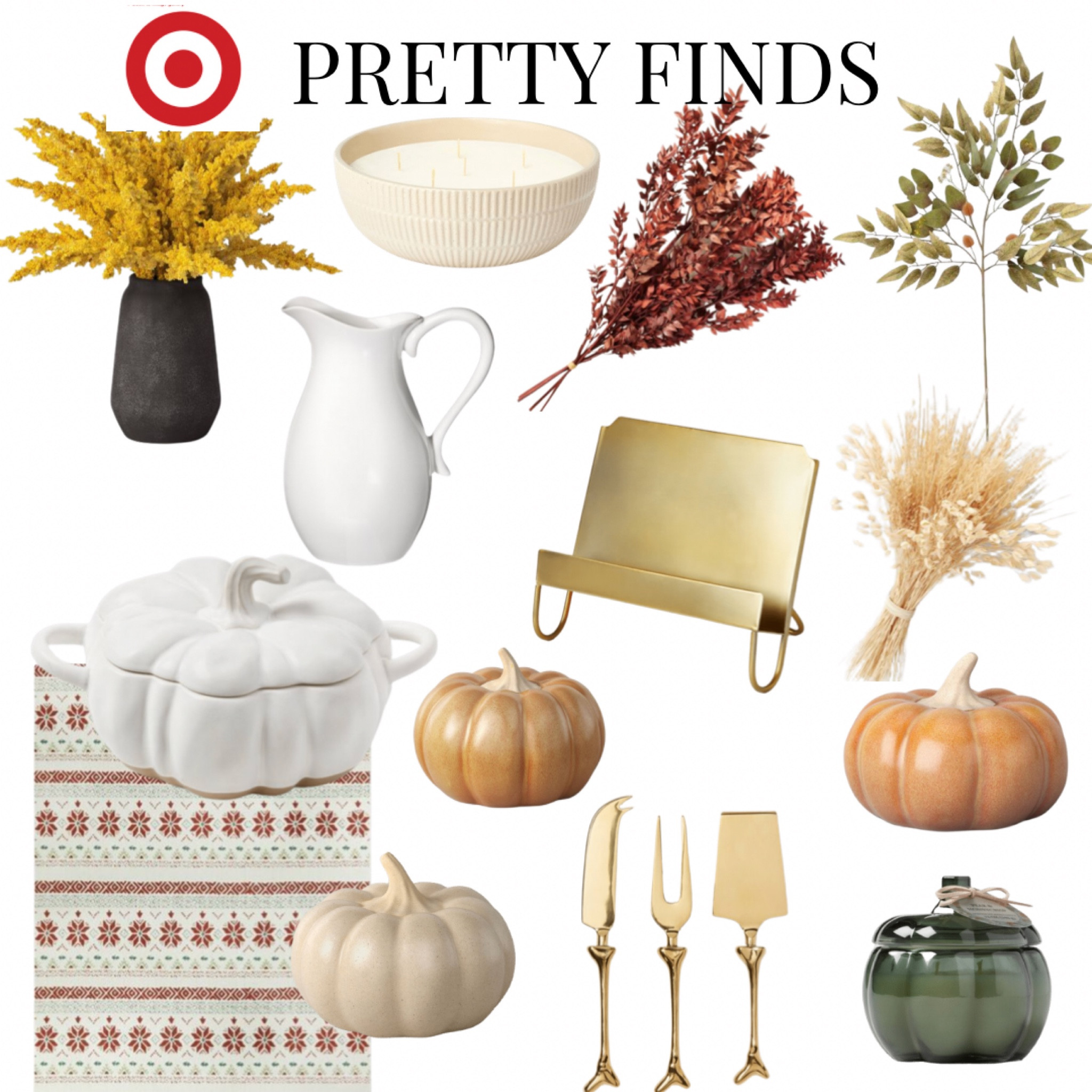 TARGET FALL DECOR PIECES
Gold book stand, Fall florals, Ceramic & Woven pumpkins, Gold Serving set
Fall area rug.


#LTKstyletip #LTKSeasonal #LTKhome