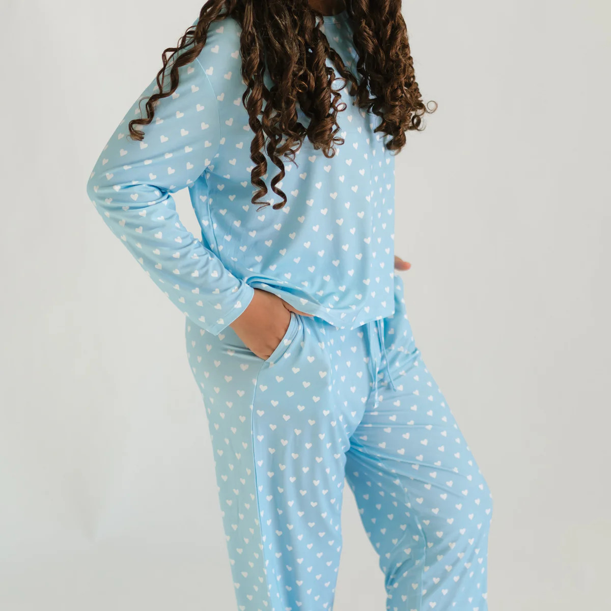 Girl's Long Sleeve and Pants Set in Blue Hearts | Silks Design