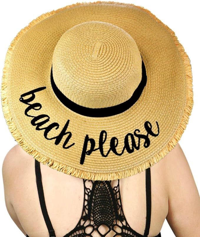 C.C Women's Paper Weaved Crushable Beach Embroidered Quote Floppy Brim Sun Hat | Amazon (US)