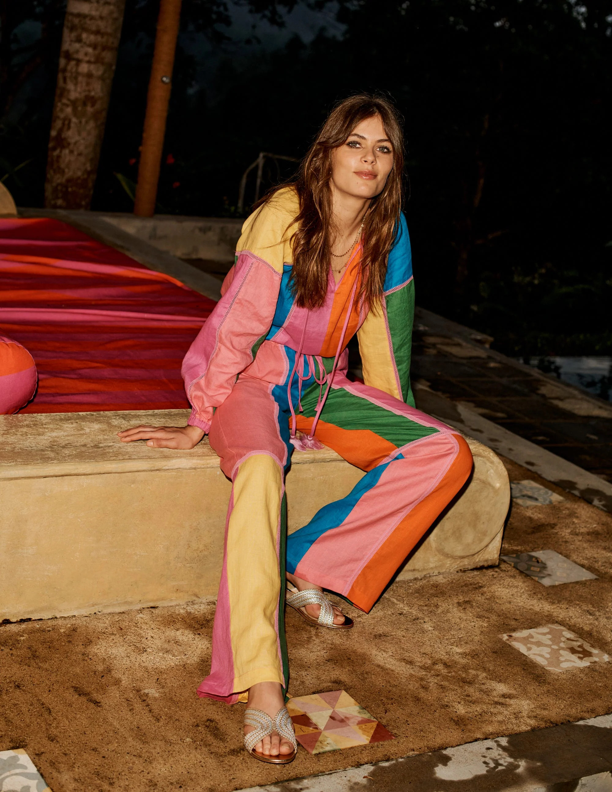 Islington Linen Trousers-Multi Colourblock | Boden UK