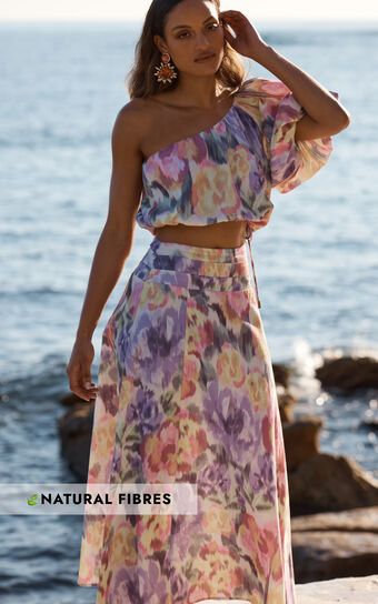 Amalie The Label - Aurelie Linen Look One Shoulder Top and Midi Skirt Two Piece Set in Montreuil ... | Showpo (ANZ)