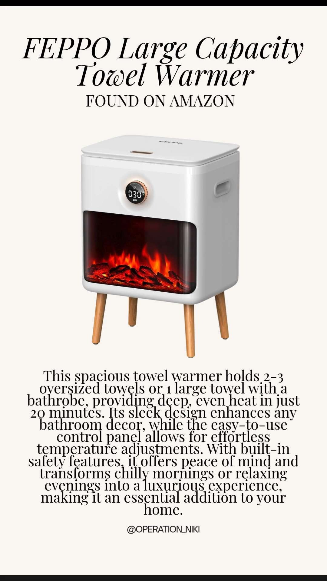 Experience pure luxury every single night with the FEPPO Large Capacity Towel Warmer. ☁️✨ There is nothing like a warm, cozy embrace to elevate your evening and help you truly unwind.

I love using this to warm up my robes during my nightly self-care routines. It makes stepping out of the shower feel like a high-end spa experience right in the comfort of my own home. With its large capacity, it is the ultimate spring upgrade for anyone who deserves a little extra comfort. 🧖🏾‍♀️🌸

Follow for more @OPERATION_NIKI on IG, TikTok, & Facebook

#TowelWarmer #FEPPO #SelfCare #NightlyRoutine #HomeSpa #SpringRefresh #BathroomOrganization #AmazonHome #LuxuryLiving #OperationNiki #AmazonFinds #SpringClean2026 

 

#LTKselfcare #LTKHome