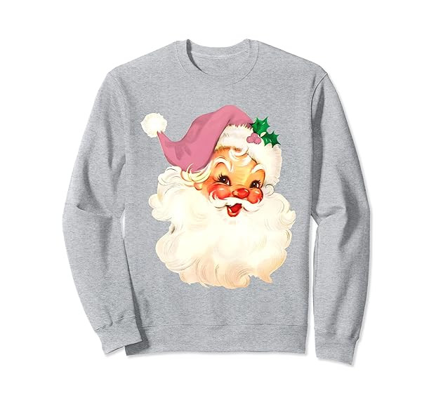Vintage Pink Santa Claus Pink Christmas Design Xmas Sweatshirt | Amazon (US)