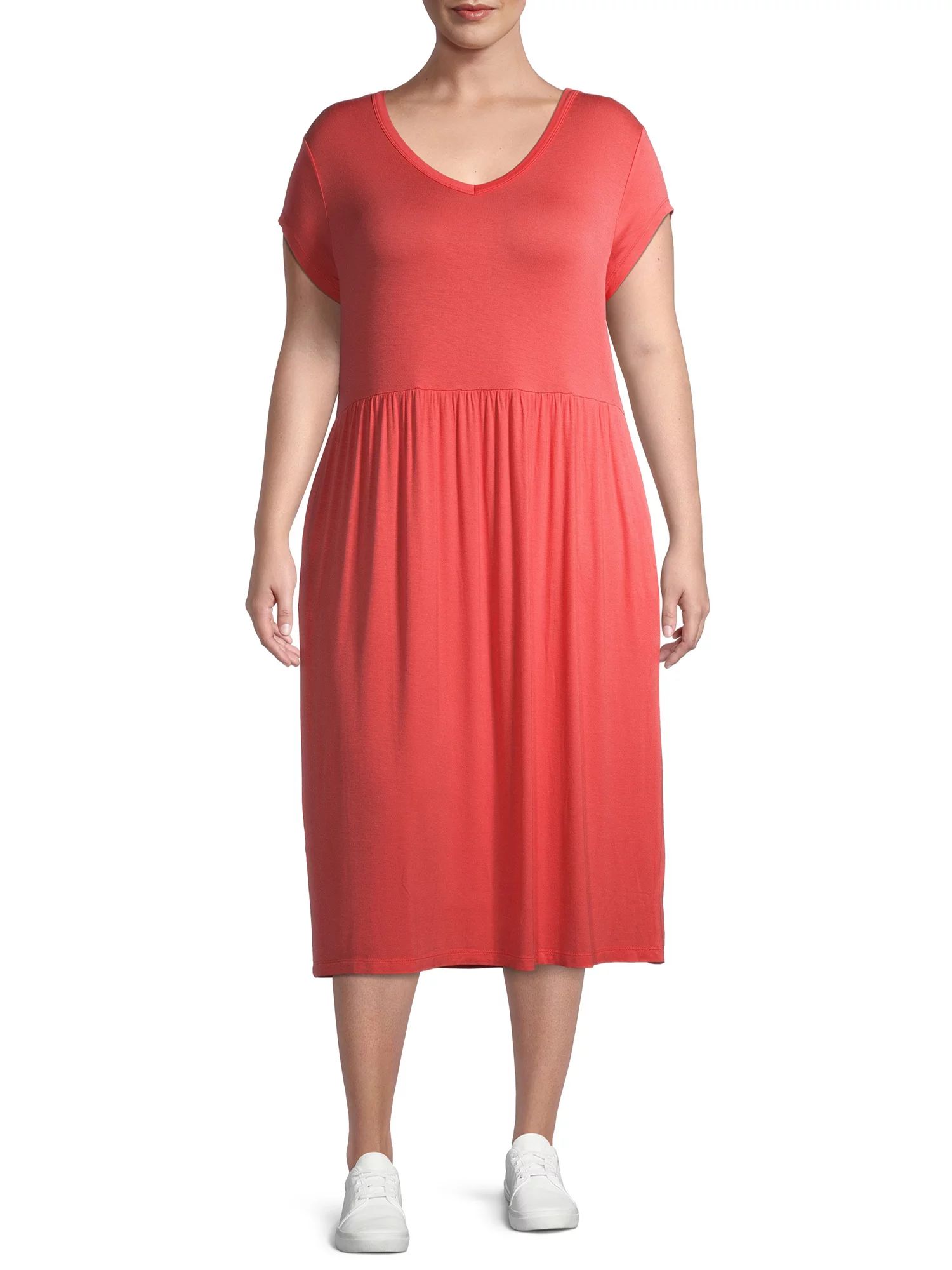 Terra & Sky Women's Plus Size V-Neck Midi Dress | Walmart (US)