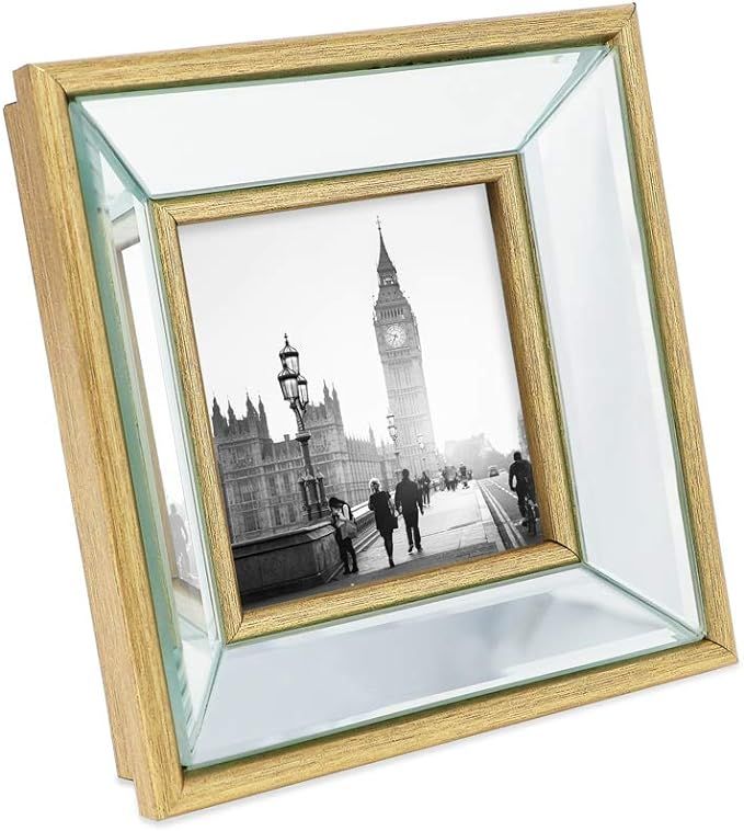 Isaac Jacobs 4x4 Gold Beveled Mirror Picture Frame - Classic Mirrored Frame with Deep Slanted Ang... | Amazon (US)