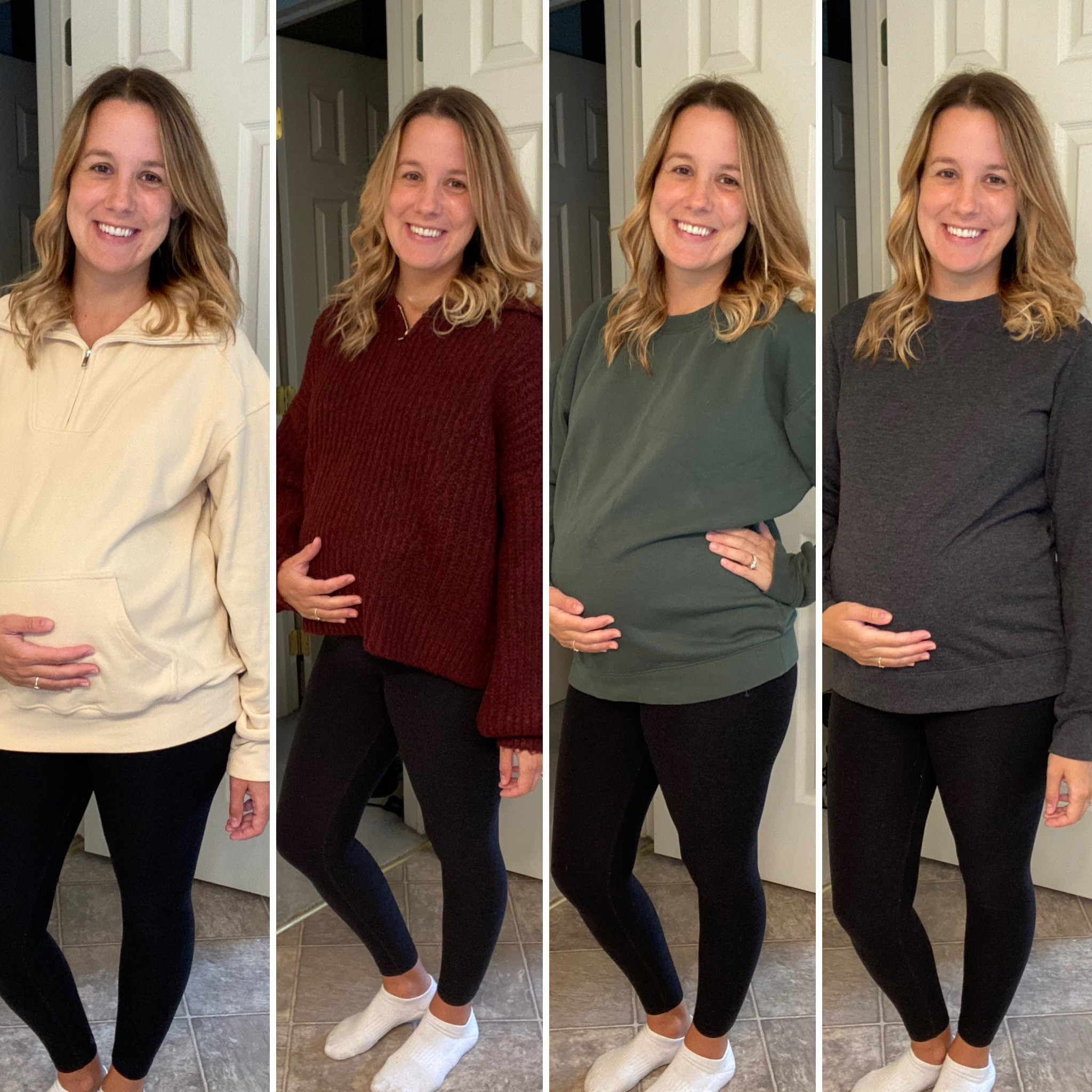 4 comfy work from home tops for fall! 
I am wearing these while 27 weeks pregnant, but only one is actually considered a “maternity” style! 

#LTKbump #LTKfindsunder50