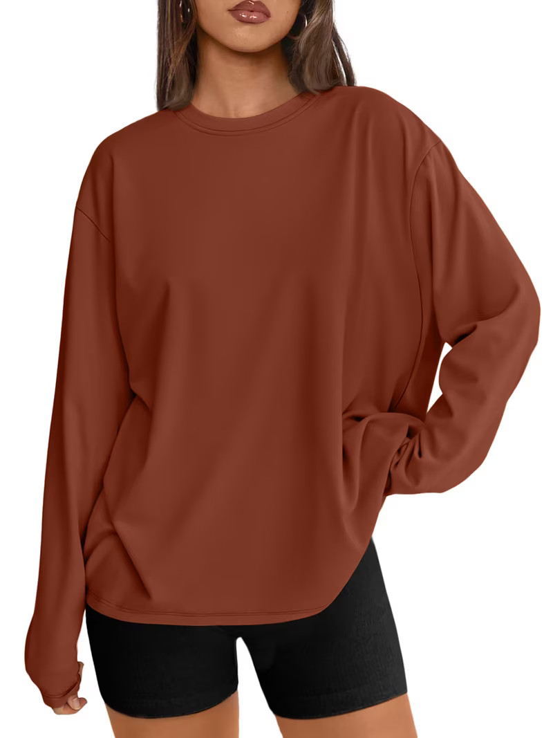 SUNBS T Shirts for Women Oversized Long Sleeve Basic Crewneck Tee Fall Winter Casual Blouses, Siz... | Walmart (US)