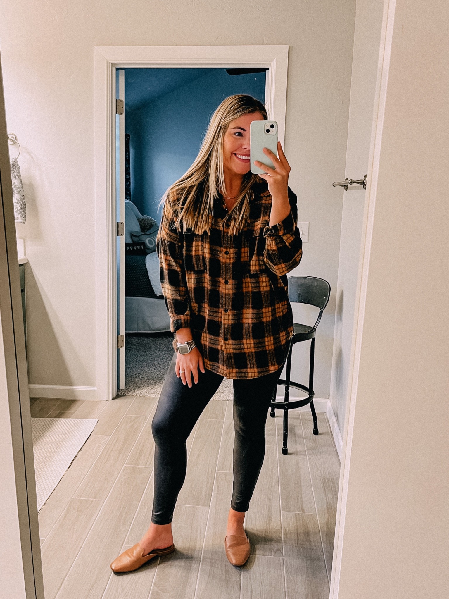 comfy, fall outfit - these faux leather leggings are amazing & only $15 
#falloutfit #fauxleatherleggings #walmartfashion #amazonfall #oversizedflannel 

#LTKstyletip
