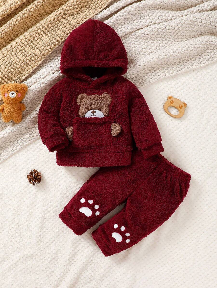 SHEIN Vintaside Kids Baby Girl 2pcs Set - Cute Bear Embroidered Reversible Fleece | SHEIN