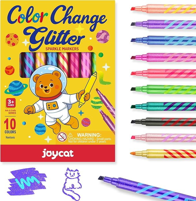 JoyCat 10-Pack Glitter Color Changing Markers for Kids, Dual Tip Magic Pens | Glitter markers use... | Amazon (US)