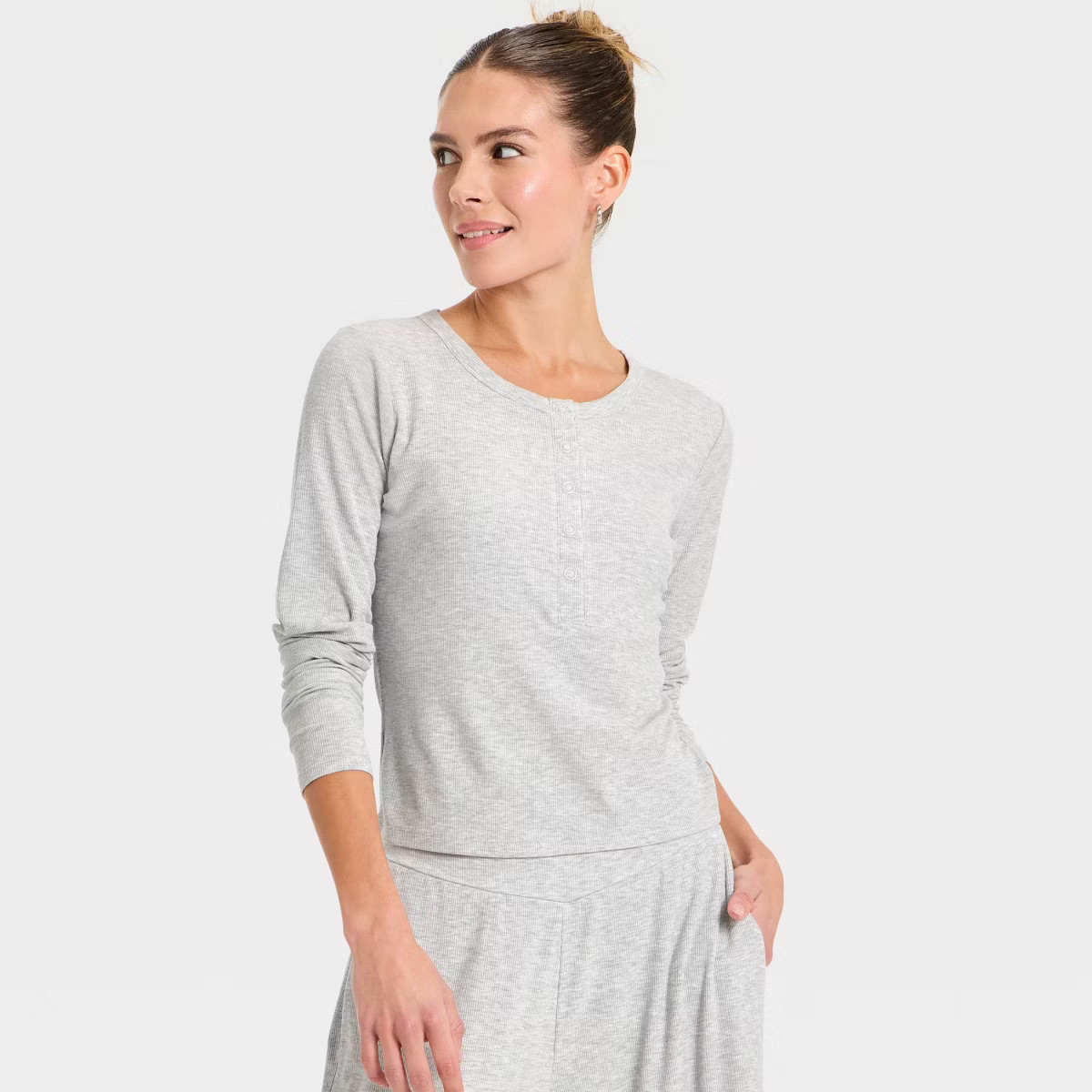 Women's Modal Ribbed Henley Long Sleeve Top - All In Motion™ | Target