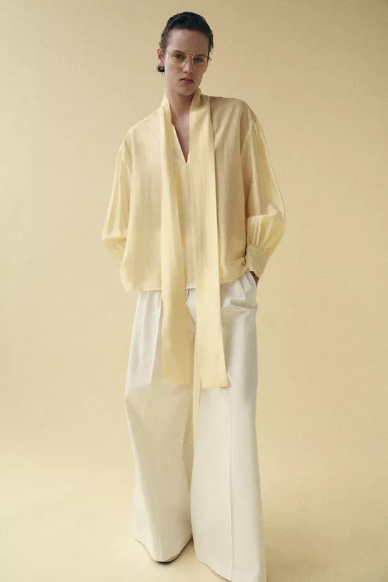 SATIN EFFECT SHIRT WITH TIES ZW COLLECTION | Zara US