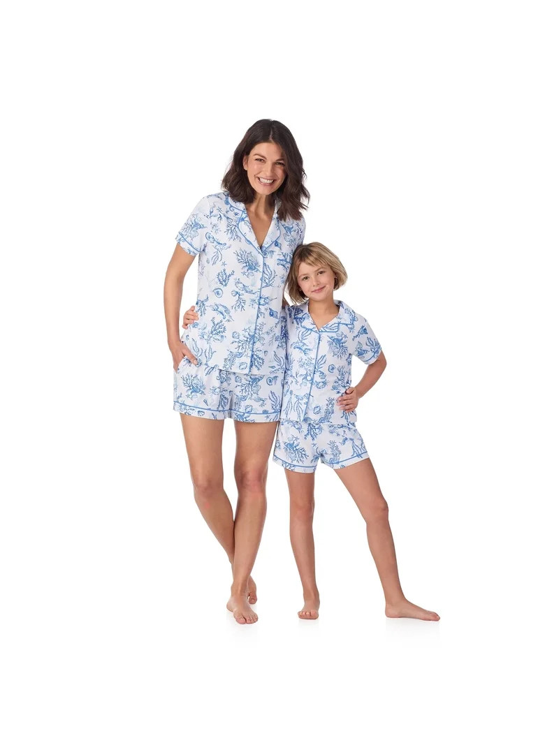Joyspun Girls Mommy and Me Notch Collar Top and Shorts Family Matching Pajama Set, Sizes XS-XXL | Walmart (US)