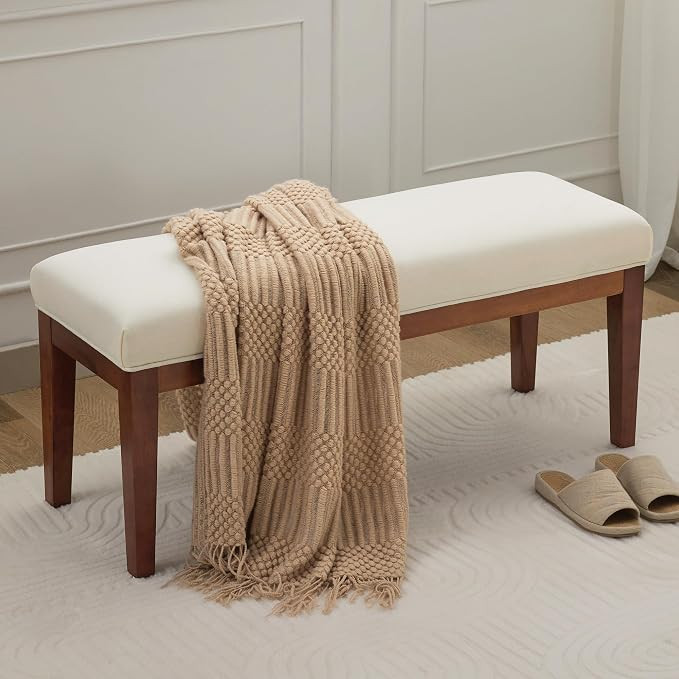 43.5'' Linen Bedroom Bench, Upholstered End of Bed Bench, Padded Vintage Dining Bench, Entryway B... | Amazon (US)