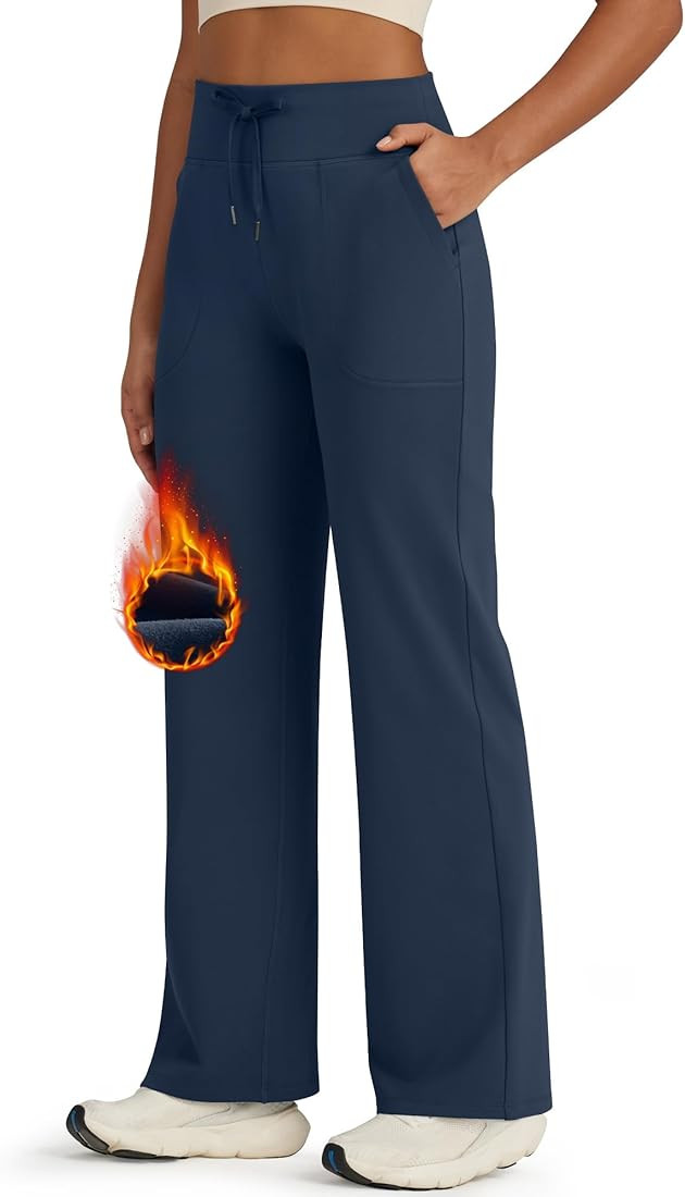G4Free Wide Leg Sweatpants Women Drawstring Waist Fleece Lined Yoga Pants with Pockets for Winter | Amazon (US)