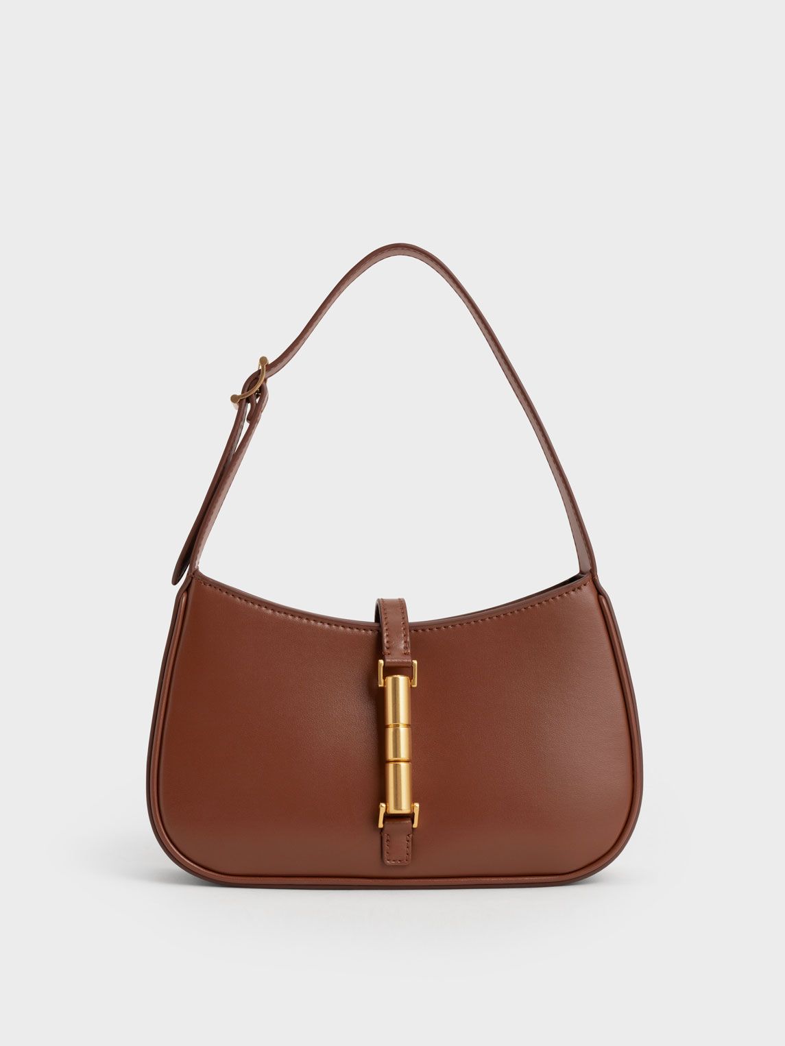 Brown Cesia Metallic Accent Shoulder Bag | CHARLES &amp; KEITH | Charles & Keith US